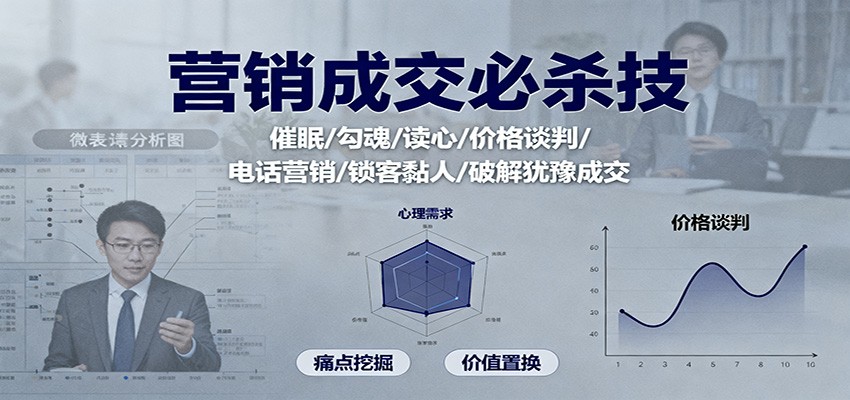 营销成交必杀技：催眠/勾魂/读心/价格谈判/电话营销/锁客黏人/破解犹豫成交-摇钱树